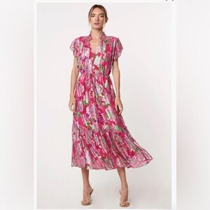 Ciebon Hilma Metallic Floral Print Maxi Dress
